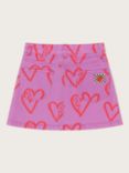 Monsoon Kids' Heart Print Denim Skirt, Lilac/Multi