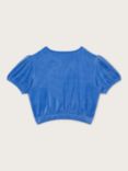 Monsoon Kids' Daisy Velour Puff Sleeve Top, Blue