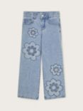 Monsoon Kids' Floral Denim Jeans, Blue