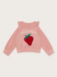 Monsoon Kids' Berry Nice Velour Ruffle Collar Bomber Jacket, Pale Pink