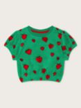 Monsoon Kids' Fun Stawberry Print Velour Short Sleeve Top, Green/Multi