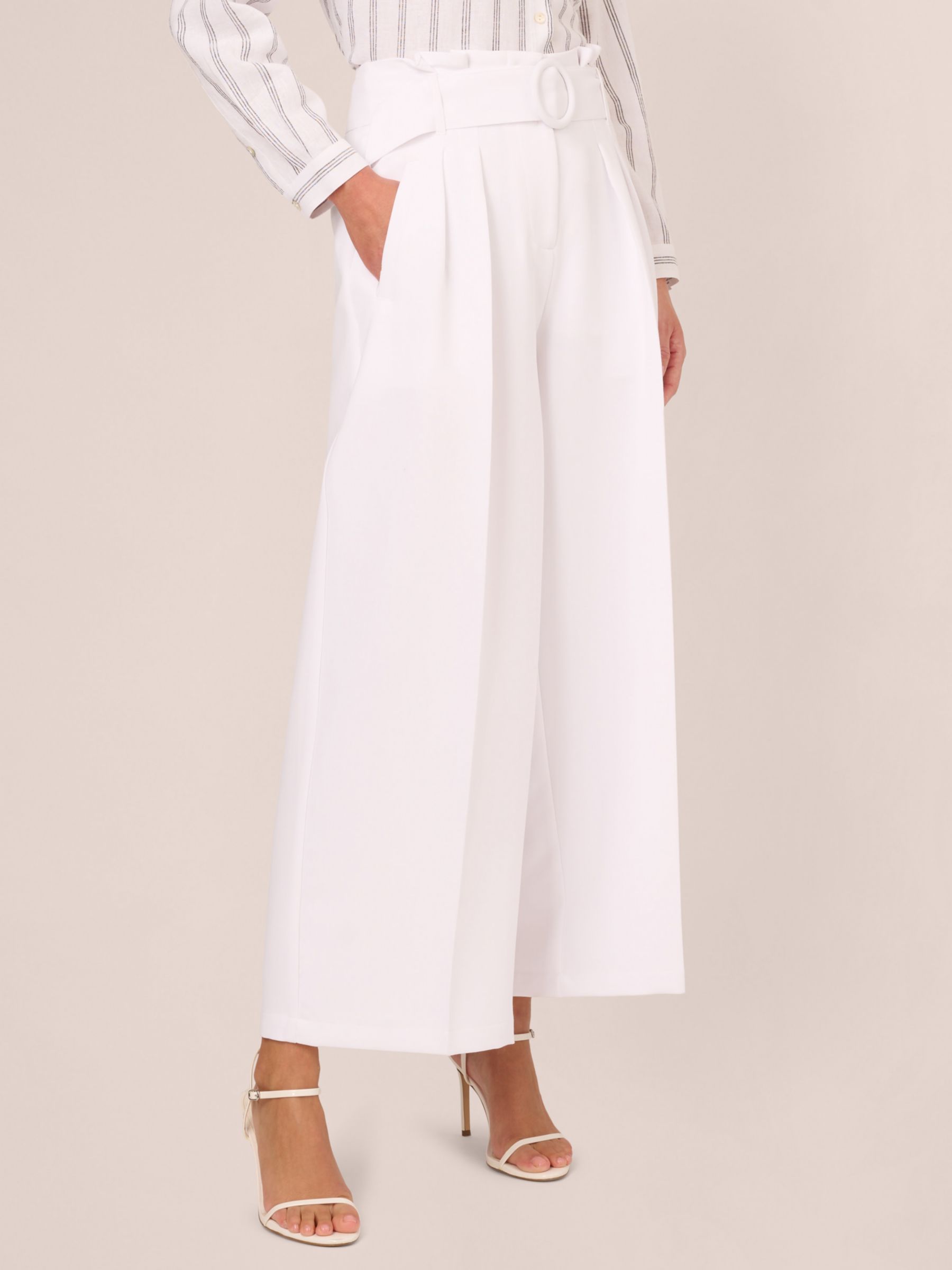 Adrianna Papell Belted Wide Leg Trousers White