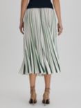 Reiss Saige Striped Pleated Midi Skirt, Cream/Multi