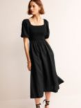 Boden Sky Smocked Linen Midi Dress, Black