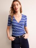 Boden Illusion Print Wrap Front Jersey Top, Blue