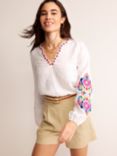 Boden Bonnie Embroidered Linen Top, White/Multi