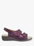 Hotter Easy II Nubuck and Leather Low Wedge Sandals, Damson