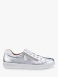 Hotter Chase II Wide Fit Leather Zip and Go Trainers, Silver/White