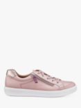 Hotter Chase II Leather Zip and Go Trainers, Light Mink/Rose Gold