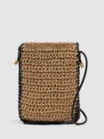 Reiss Taylor Raffia Phone Cross Body Bag, Natural