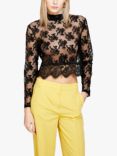 SISLEY Floral Tulle Cropped Blouse, Black