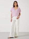 HUSH Danny Deep V-Neck Linen Blend T-Shirt, Light Lilac