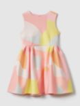 Reiss Kids' Trinny Abstract Print Pleated Scuba Dress, Multi