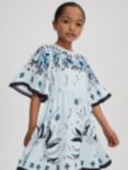 Reiss Kids' Ania Floral Placement Print Dress, Blue