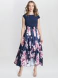 Gina Bacconi Billie Printed High Low Dress With Tie Belt, Navy/Multi
