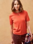 Brora Cotton Knitted Short Sleeve Top, Clementine
