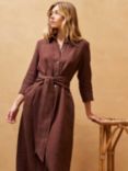 Brora Linen Midi Shirt Dress, Chocolate