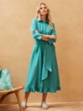 Brora Linen Frill Hem Midi Shirt Dress, Ocean