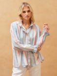 Brora Cotton Stripe Broderie Anglaise Trim Blouse, Multi