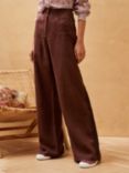 Brora Wide Leg Linen Trousers, Chocolate