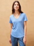 Brora Linen Knit V-Neck T-Shirt, Cornflower