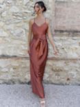 Rewritten Brooklyn Satin Slip Maxi Dress, Terracotta