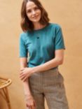 Brora Cotton Knitted Short Sleeve Top, Aquamarine