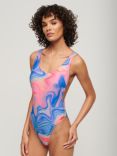 Superdry Marble Print Scoop Back Swimsuit, Multi