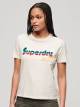 Superdry Retro Flock Relaxed T-Shirt, Rice White