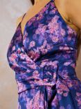 Chi Chi London Cami Floral Print Wrap Midi Dress, Blue