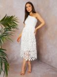 Chi Chi London Cut Work Lace One Shoulder Midi Dress, White