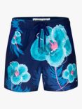 Randy Cow Floral Print Swim Shorts with Waterproof Pocket, Navy/Multi