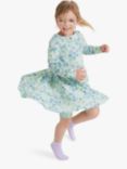 Polarn O. Pyret Kids' Floral Print Pleated Dress, Blue