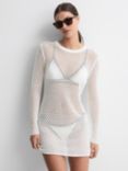 Reiss Esta Crochet Mini Dress, Cream