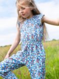 Frugi Kids' Jolee Organic Cotton Blend Floral Print Jumpsuit, Blue/Multi