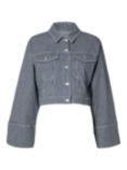 SELECTED FEMME Myra Stripe Cropped Denim Jacket, Medium Blue