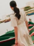 SELECTED FEMME Vittoria Stripe Organic Cotton Midi Dress, Snow White