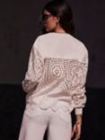 Mint Velvet Broderie Sleeve Sweatshirt, Ivory