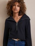 Mint Velvet Zip Up Jumper, Navy