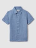Reiss Kids' Holiday Short Sleeve Linen Shirt, Sky Blue