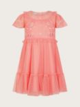 Monsoon Baby Josephine Floral Embroidered Spot Tulle Occasion Dress, Coral