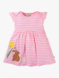 Frugi Baby Bobby Organic Cotton Breton Rabbit Applique Dress, Pink/Multi