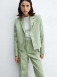 Mango Sevilla Linen Blend Cropped Blazer, Green