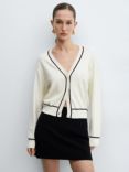 Mango Piping Contrast Trim Cardigan, Light Beige