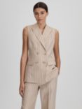 Reiss Odette Wool Linen Blend Double Breasted Pinstripe Waistcoat, Neutral