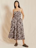 Albaray Organic Cotton Floral Strappy Dress, Brown