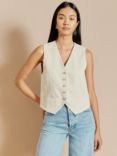 Albaray Cotton Linen Blend Twill Waistcoat, Sand