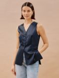 Albaray Satin Longline Waistcoat, Navy