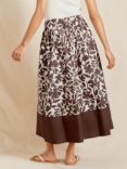 Albaray Organic Cotton Floral Print Midi Skirt, Brown/Cream