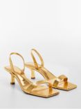 Mango Metallic Snake Slingback Sandals, Gold